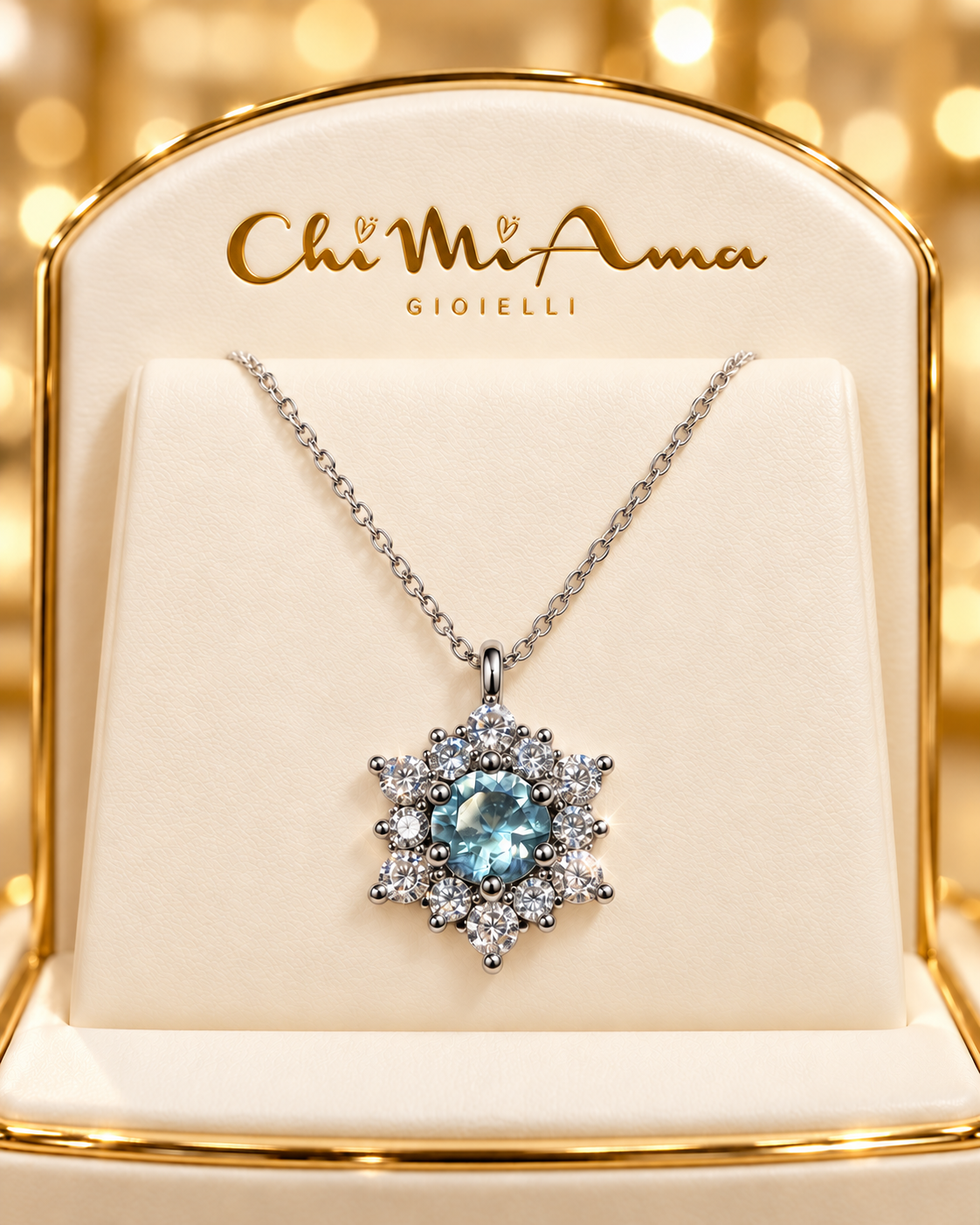 Collana Chi Mi Ama - "Tutti pazzi per il colore” - Fiocco di neve con Zirconi Acqua Marina