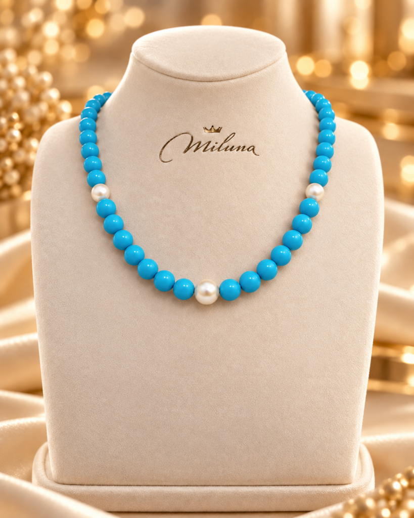 Collana Miluna - Terra e Mare - Turchese e Perla