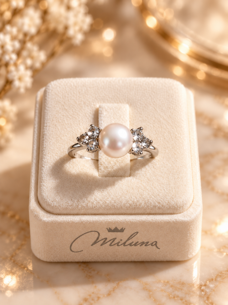 Anello Miluna - Andromeda - Perla Vera e Topazi Bianchi