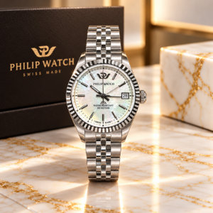 Philip Watch Lady donna in acciaio con quadrante in madreperla, ghiera scanalata e cassa 31 mm