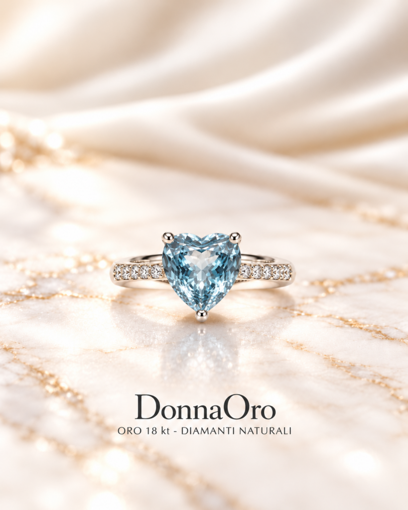 Anello DonnaOro in oro 18 kt con diamanti e acquamarina