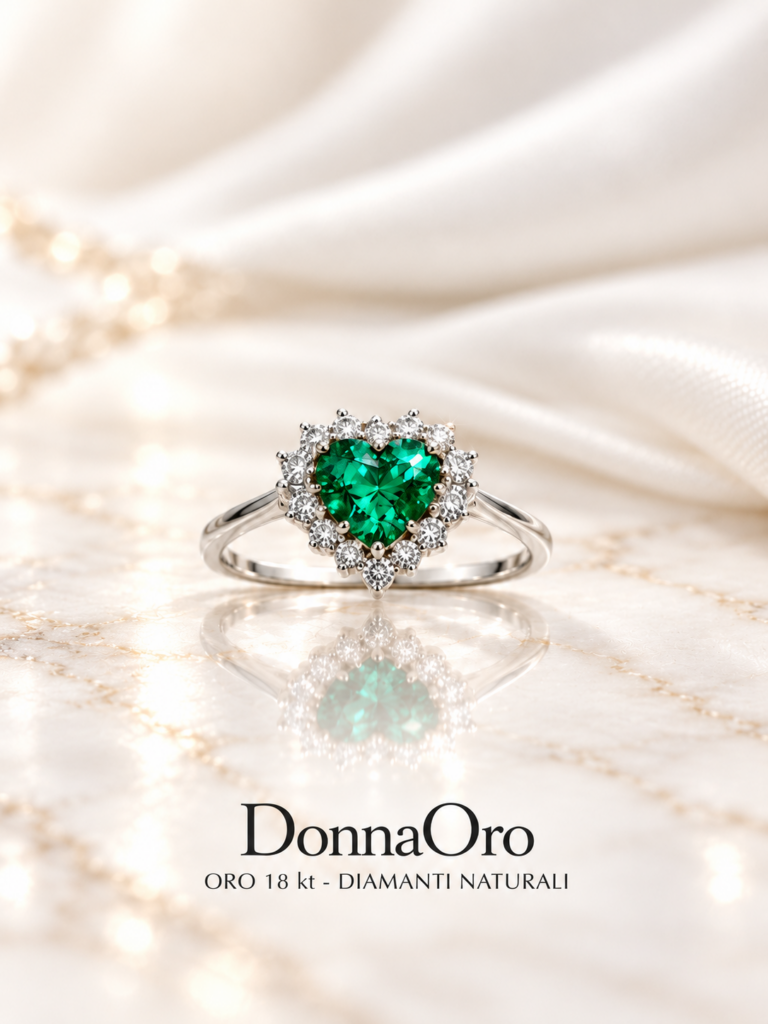 Anello DonnaOro in oro 18 kt con diamanti e smeraldo