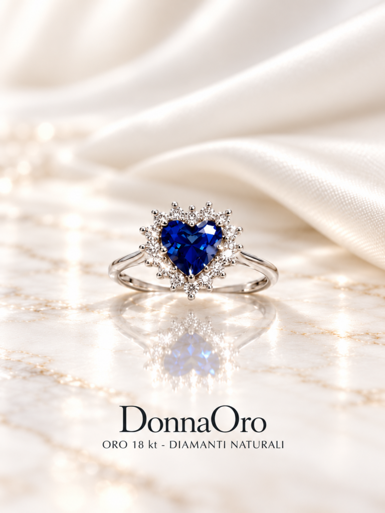 Anello DonnaOro in oro 18 kt con diamanti e zaffiro blu
