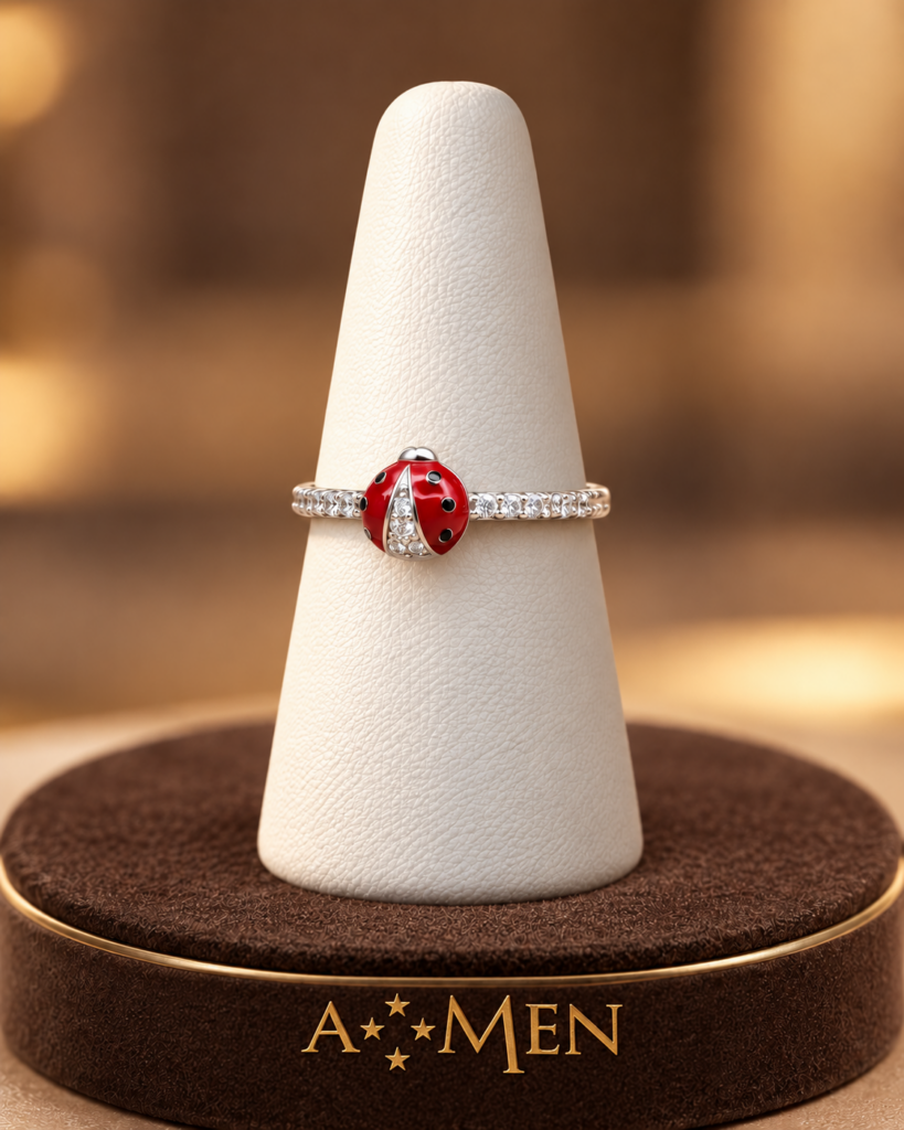 Anello A•MEN - Coccinella con Smalto Rosso e Zirconi