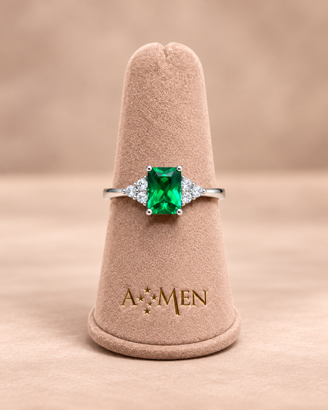 Anello A•MEN - Princess con Zircone Verde e Zirconi Bianchi