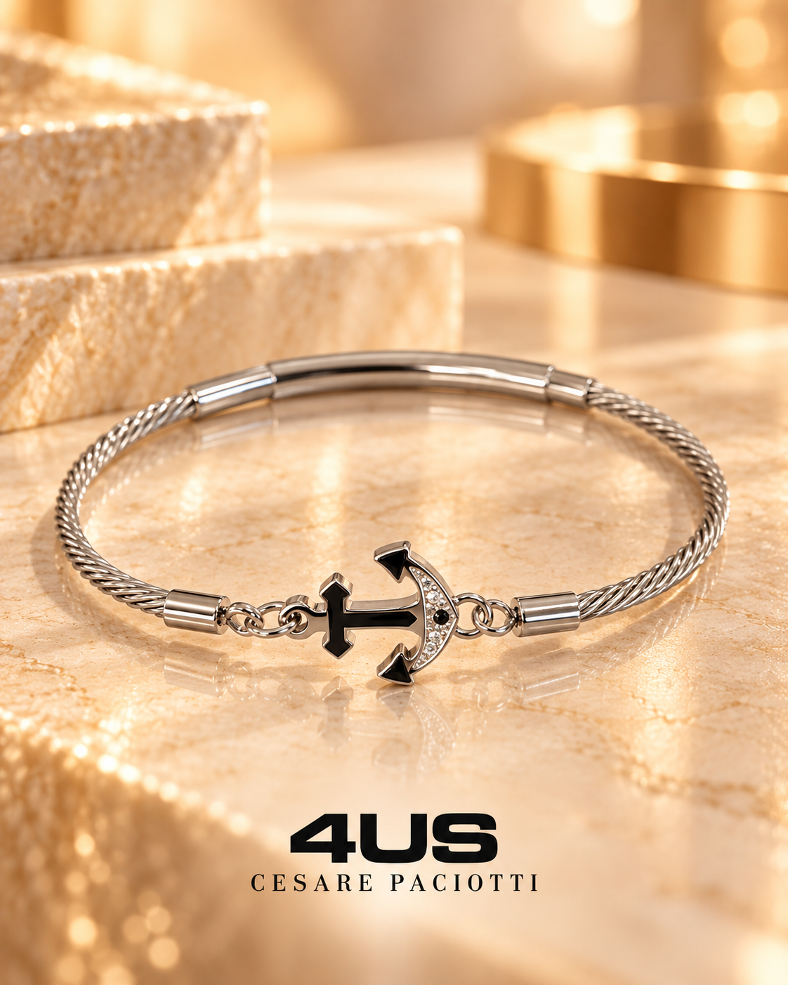 Bracciale uomo 4US Cesare Paciotti con zirconi neri e bianchi