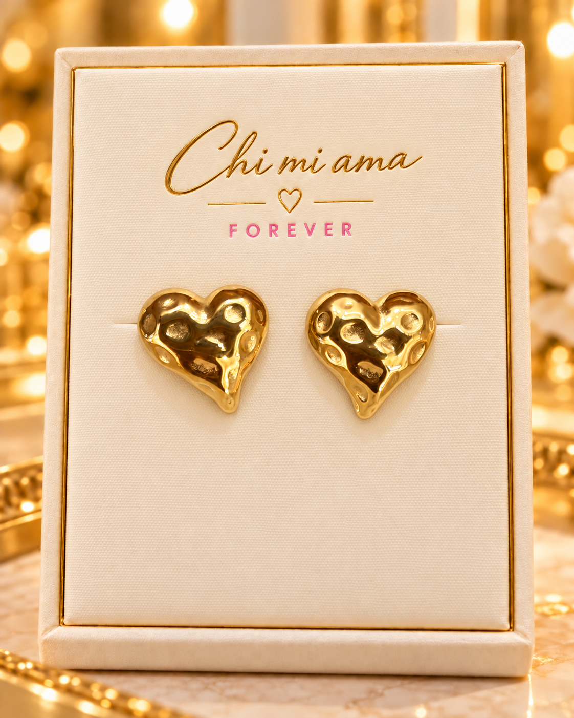 Orecchini Chi Mi Ama - Cuore Bombato Dorato