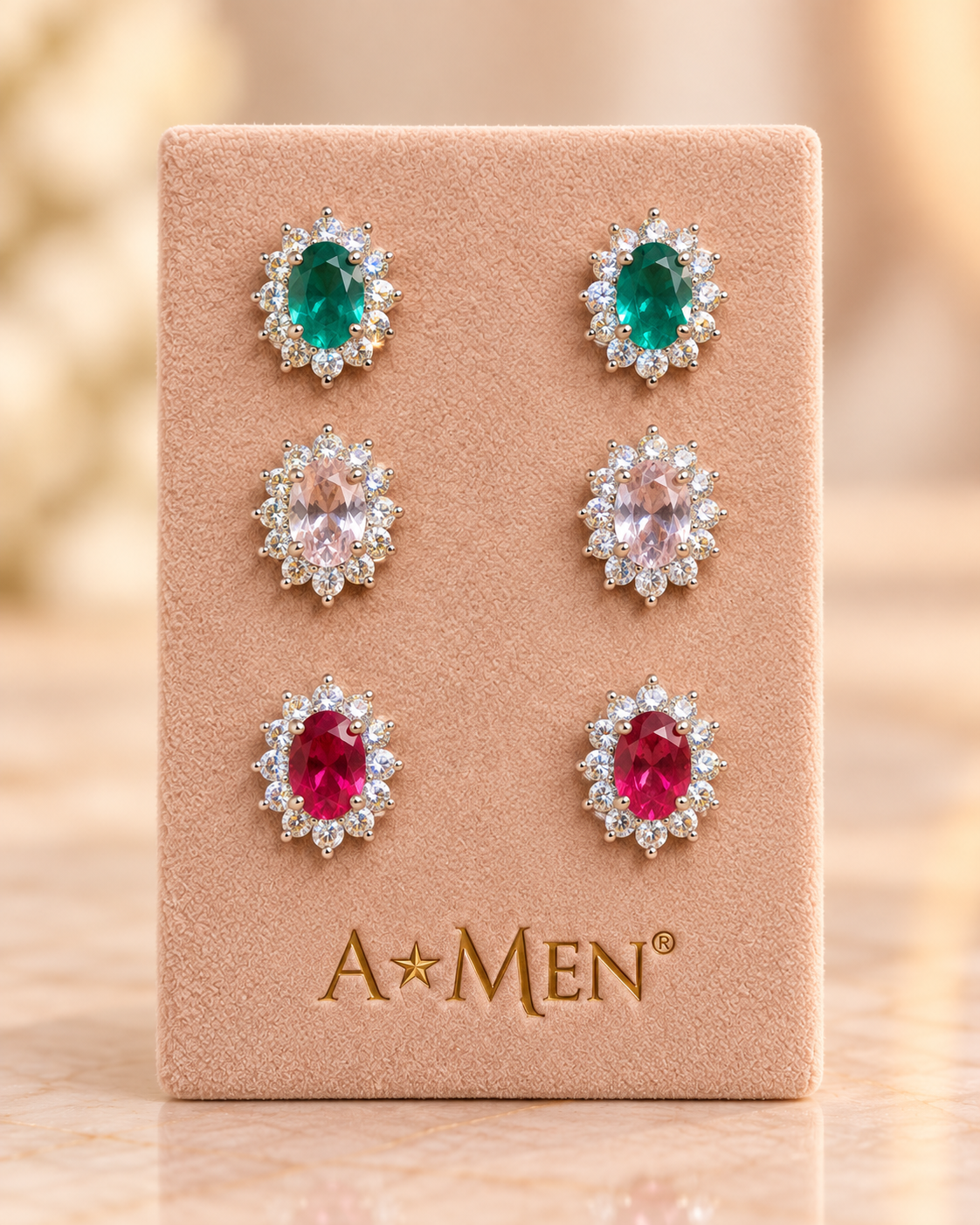 Orecchini A•MEN - Varianti Rosso, Morganite e Verde Acqua