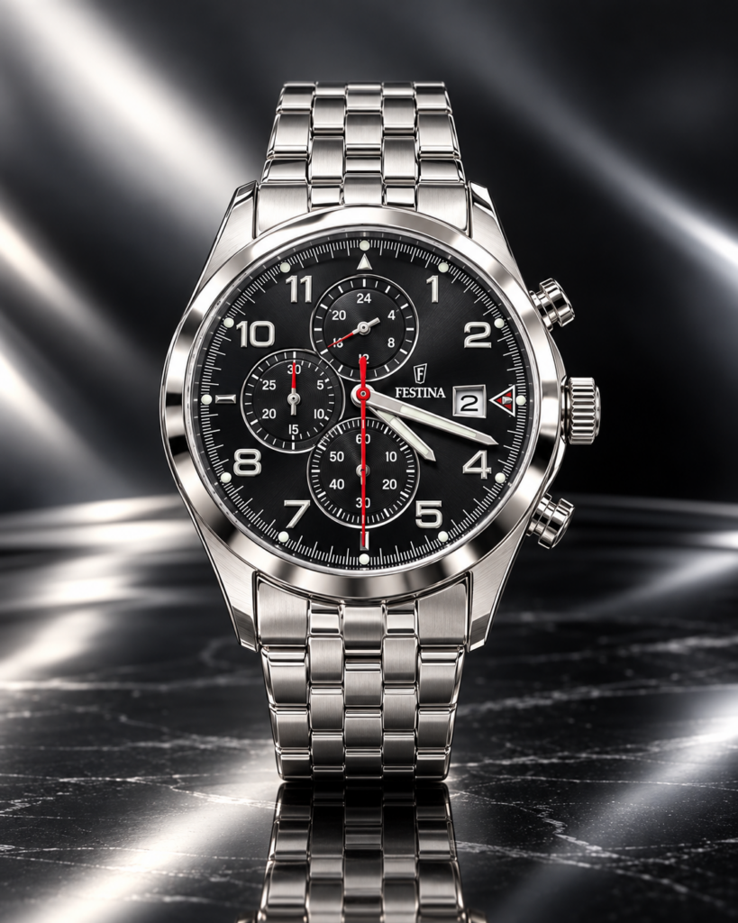 Orologio Festina cronografo uomo con quadrante nero e bracciale in acciaio