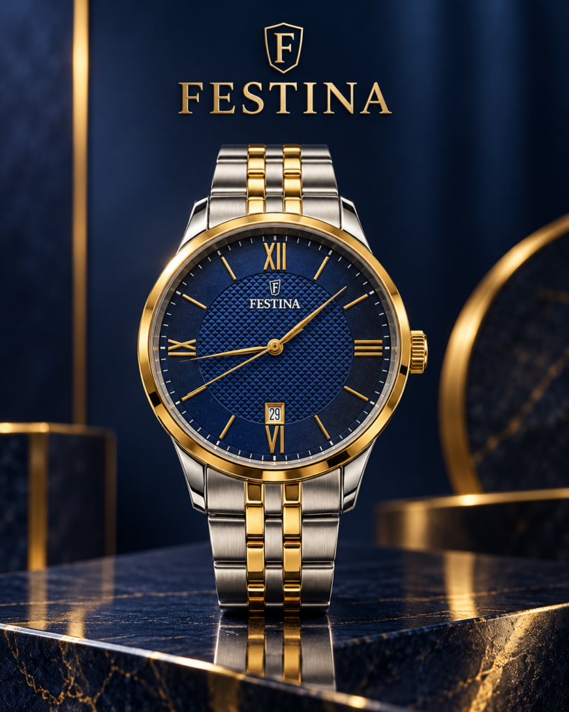 Orologio Festina Uomo Automatico bicolore con quadrante blu e vetro zaffiro