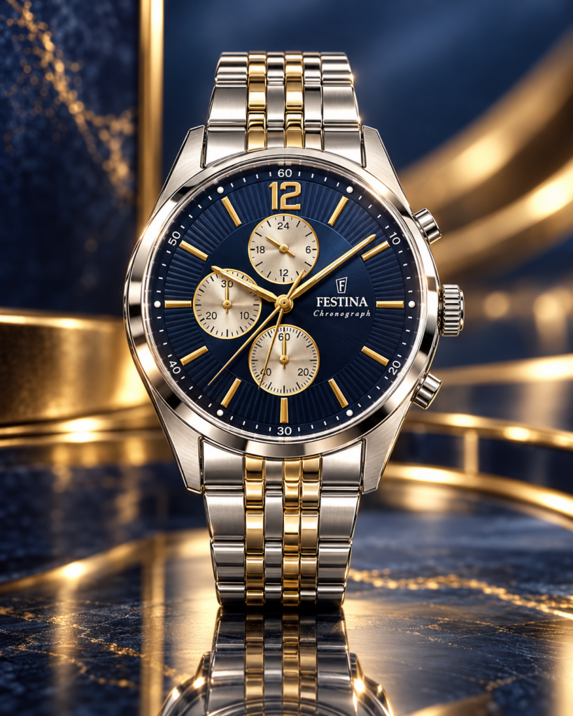 Orologio Festina Uomo Chronograph in acciaio bicolore con quadrante blu