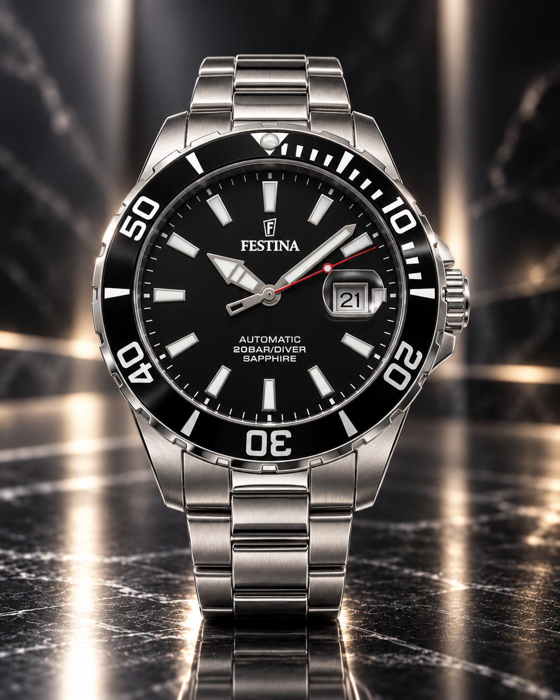 Orologio Festina Uomo Automatico Diver in acciaio con quadrante nero