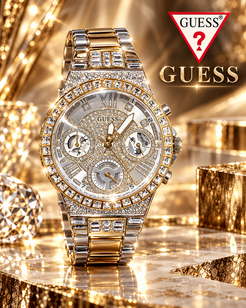 Orologio Guess donna bicolore con cristalli, quadrante silver e oro