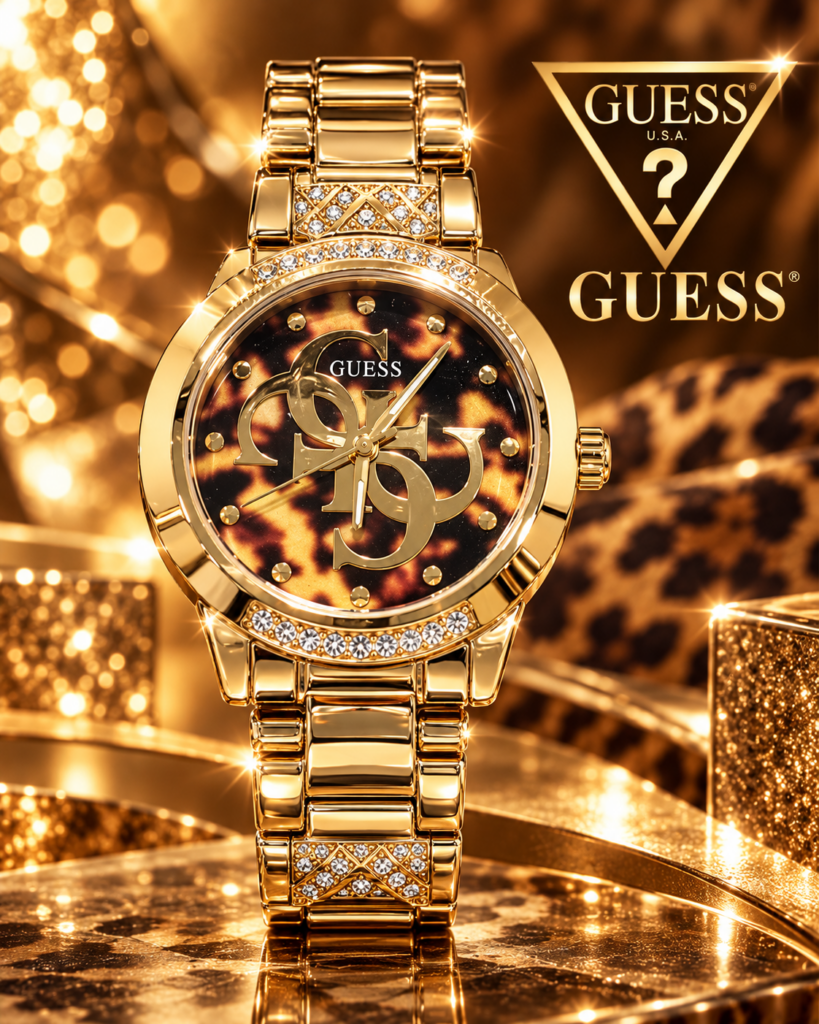 Orologio Guess donna in acciaio dorato con quadrante leopard