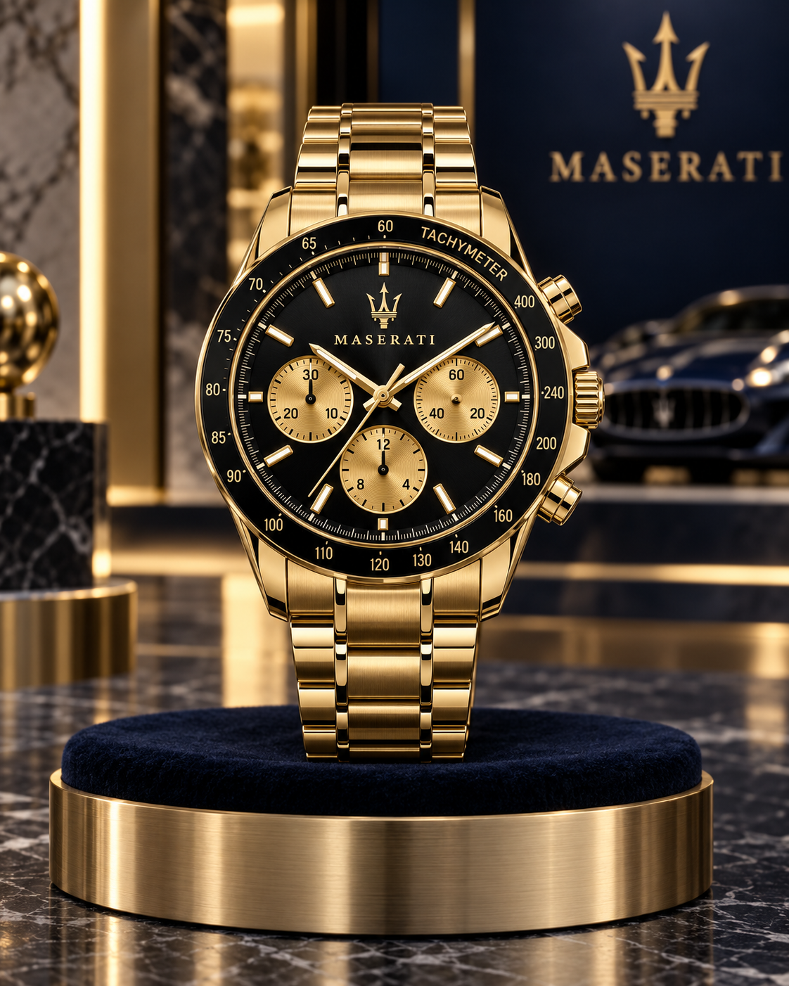 Orologio Maserati cronografo dorato con quadrante nero