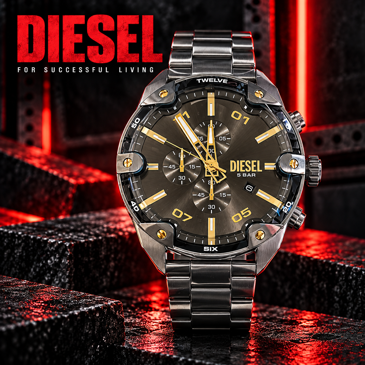 Orologio Diesel Uomo in acciaio brunito con quadrante gunmetal – Cronografo al quarzo