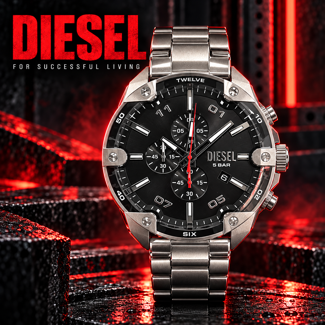 Orologio Diesel Uomo in acciaio con quadrante nero – Cronografo al quarzo