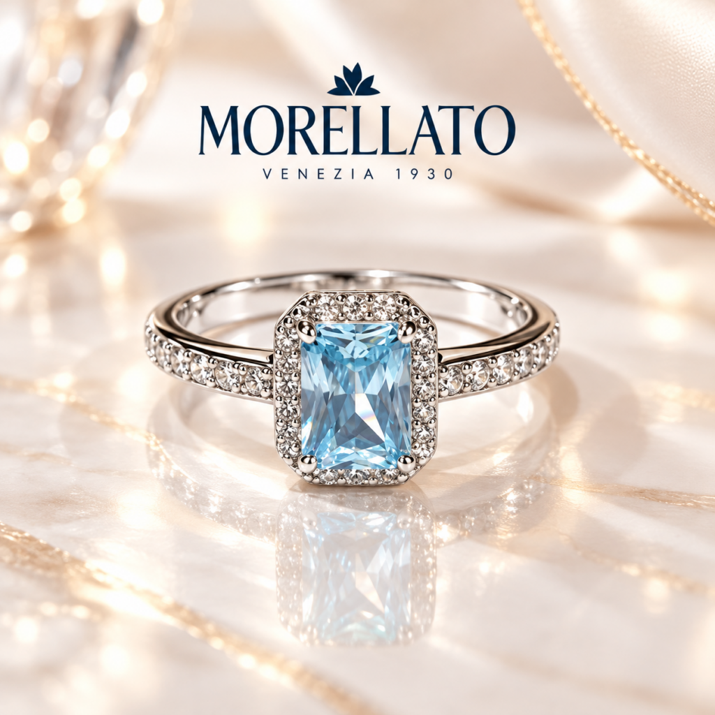 Anello Morellato in argento 925 con zirconi e pietra celeste