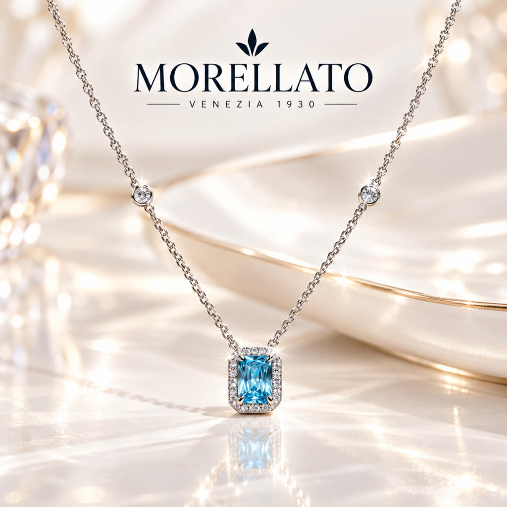 Collana Morellato in argento 925 con zirconi e pietra celeste