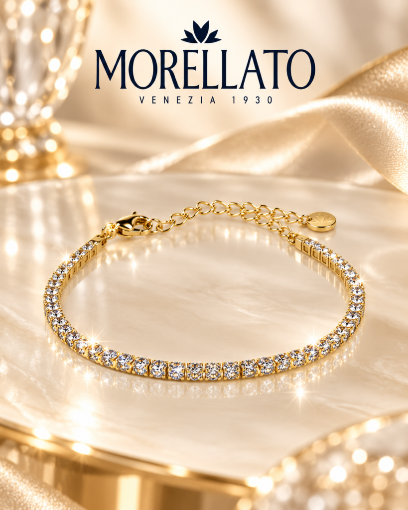 Bracciale tennis Morellato in acciaio dorato con zirconi