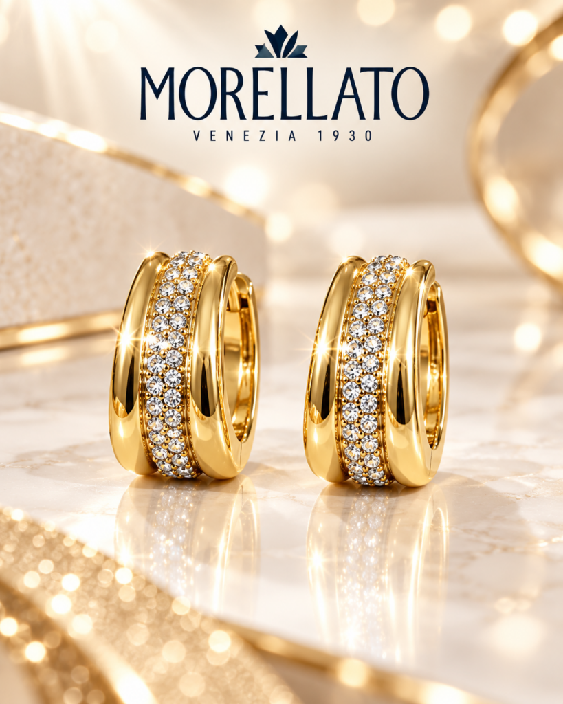 Orecchini Morellato in acciaio dorato con zirconi