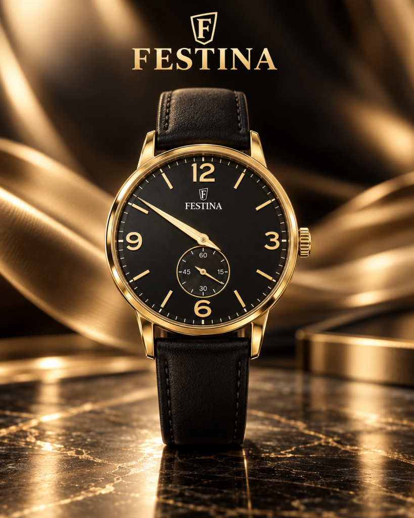 Orologio Festina Donna cassa dorata con cinturino nero in pelle